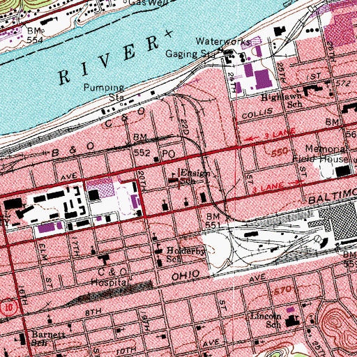 Topographic Map of Ensign School (historical), WV