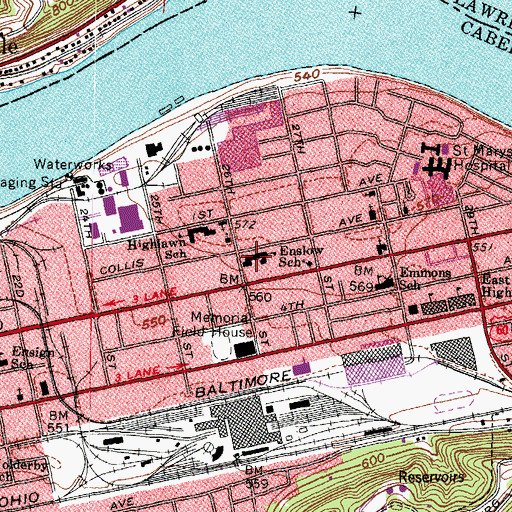 Topographic Map of Enslow Middle School, WV