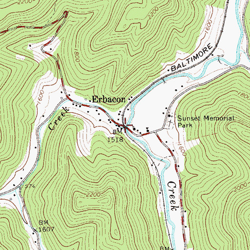 Topographic Map of Erbacon, WV