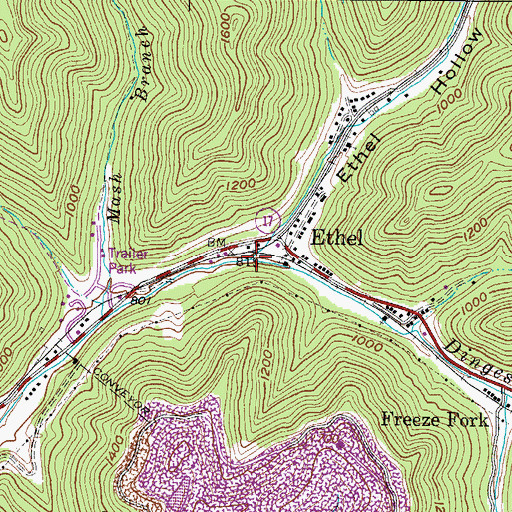Topographic Map of Ethel Hollow, WV
