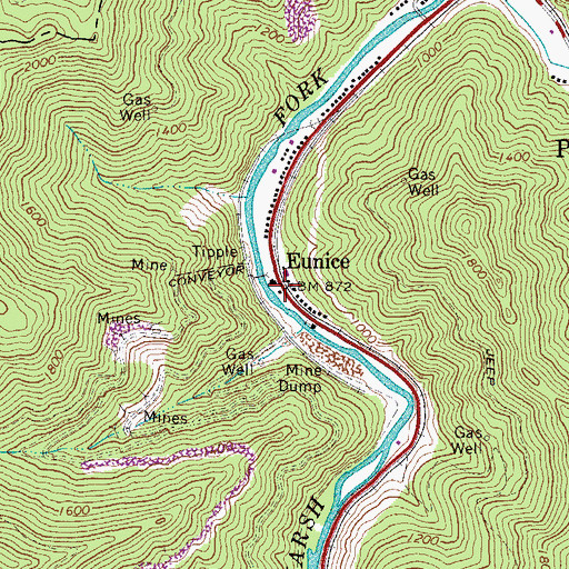 Topographic Map of Eunice, WV