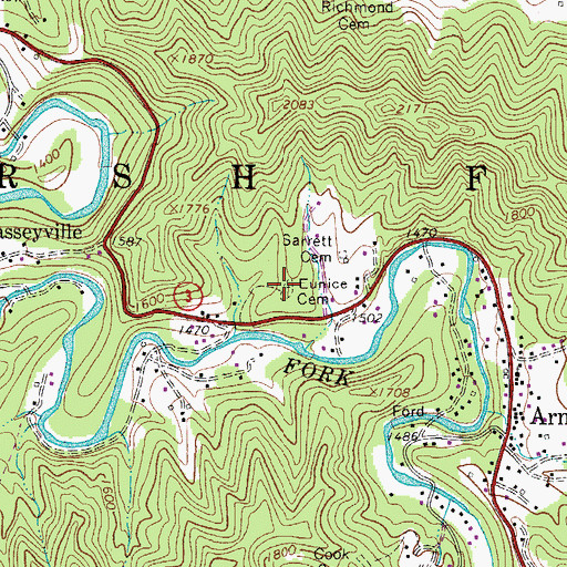 Topographic Map of Eunice Cemetery, WV
