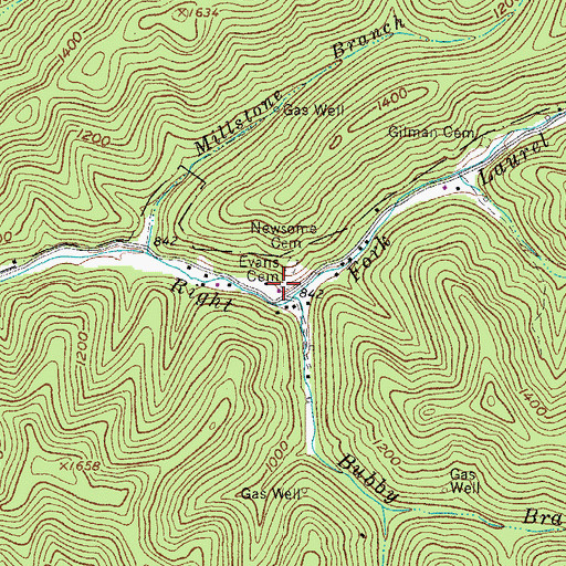 Topographic Map of Evans Cemetery, WV