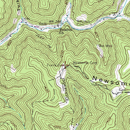 Topographic Map of Evans Cemetery, WV