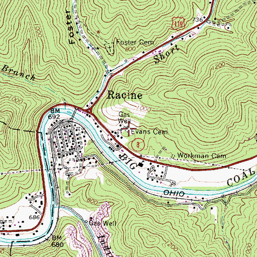 Topographic Map of Evans Cemetery, WV