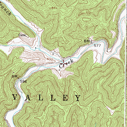 Topographic Map of Evans Creek, WV