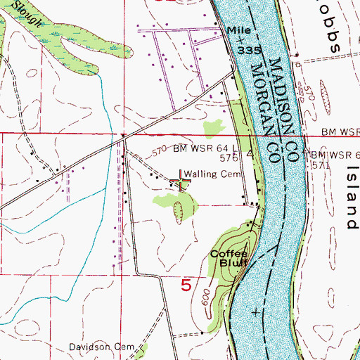 Topographic Map of Walling Cemetery, AL