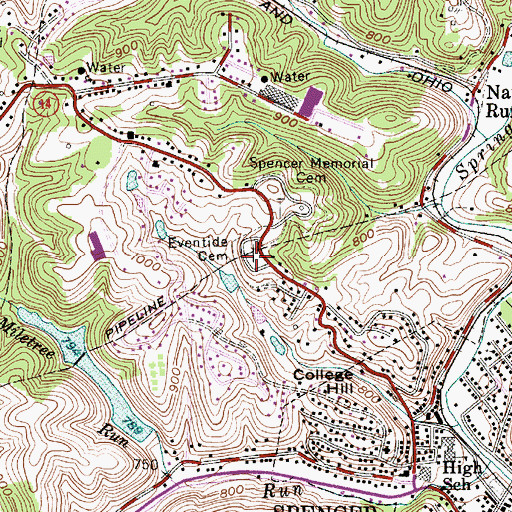 Topographic Map of Eventide Cemetery, WV