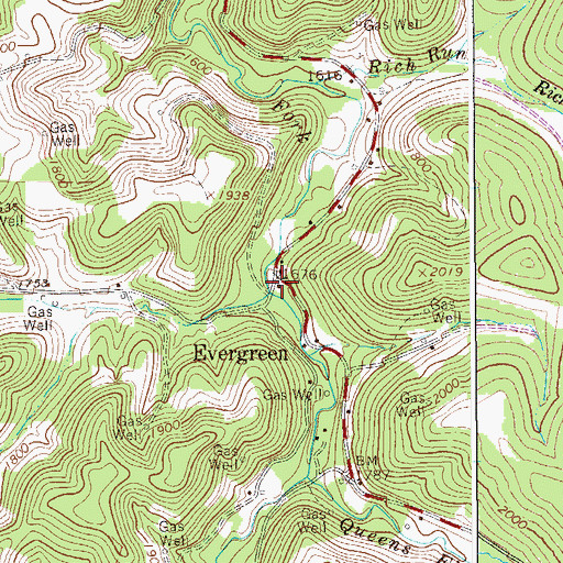Topographic Map of Evergreen, WV