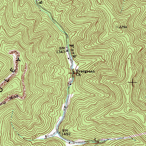 Topographic Map of Evergreen Church, WV