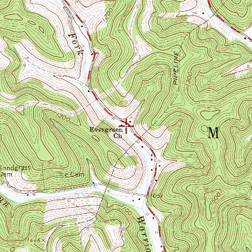 Topographic Map of Evergreen Church, WV