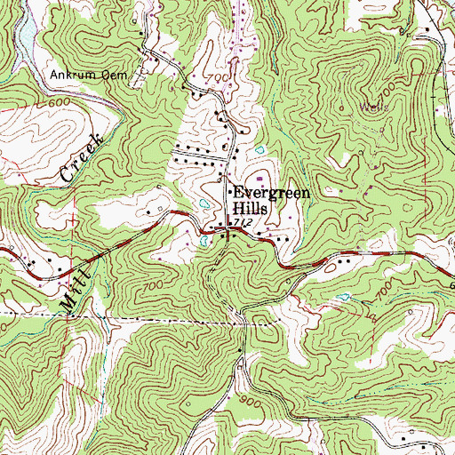 Topographic Map of Evergreen Hills, WV