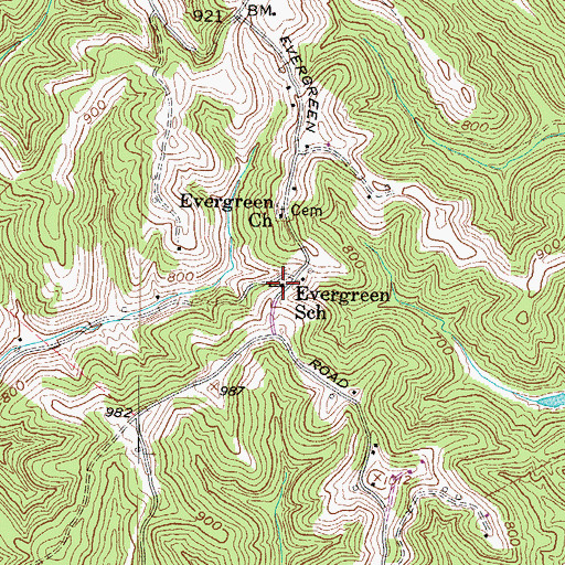 Topographic Map of Evergreen School (historical), WV
