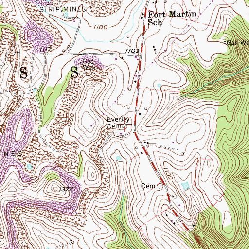 Topographic Map of Everley Cemetery, WV