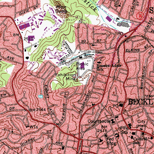 Topographic Map of Exhibition Mine, WV
