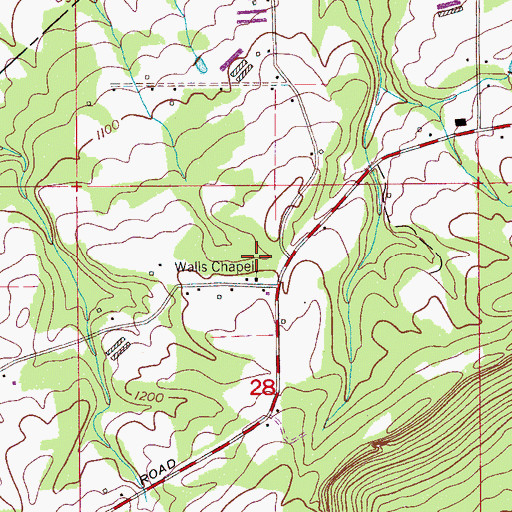 Topographic Map of Walls Chapel, AL