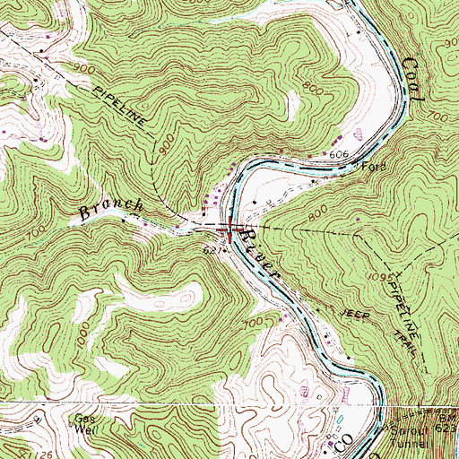 Topographic Map of Ezekiel Branch, WV