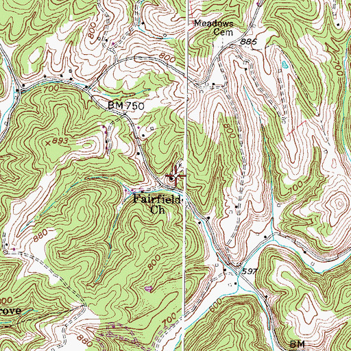 Topographic Map of Fairfield Church, WV