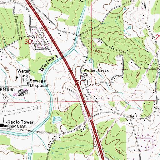 Topographic Map of Walnut Creek Methodist Church, AL