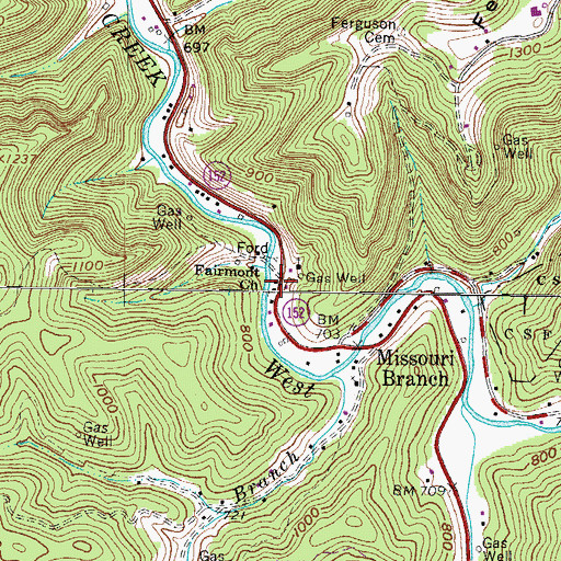 Topographic Map of Fairmont Church, WV