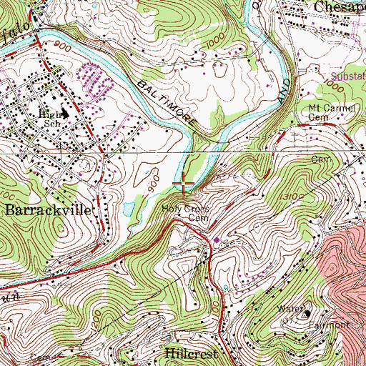 Topographic Map of Fairmont Run, WV