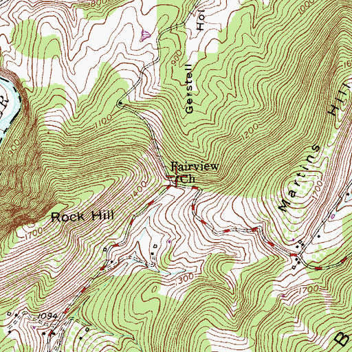 Topographic Map of Fairview Church, WV