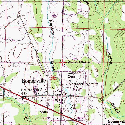 Topographic Map of Ward Chapel, AL