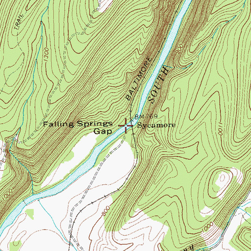 Topographic Map of Falling Springs Gap, WV