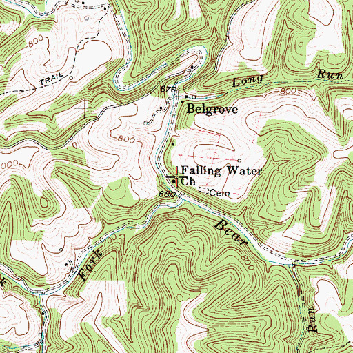 Topographic Map of Falling Water Church, WV