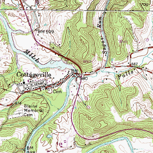 Topographic Map of Falls Run, WV