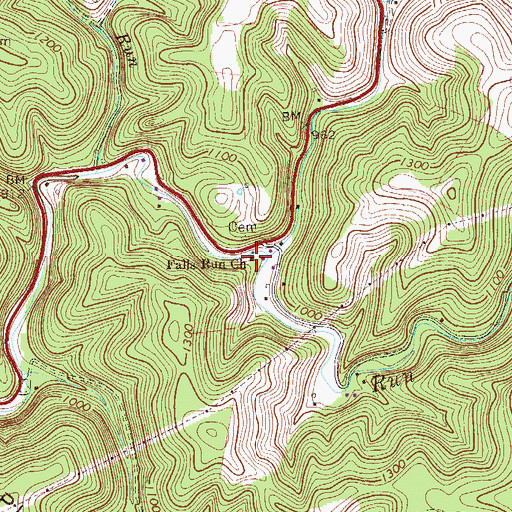Topographic Map of Falls Run Church, WV