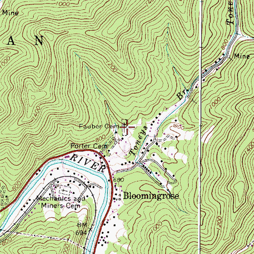 Topographic Map of Fauber Cemetery, WV