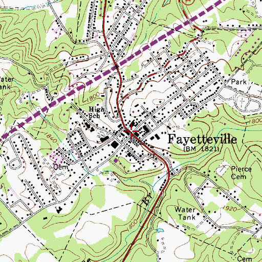 Topographic Map of Fayetteville, WV