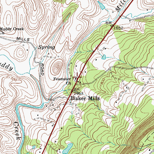 Topographic Map of Feamster Memorial Freewill Baptist Church, WV