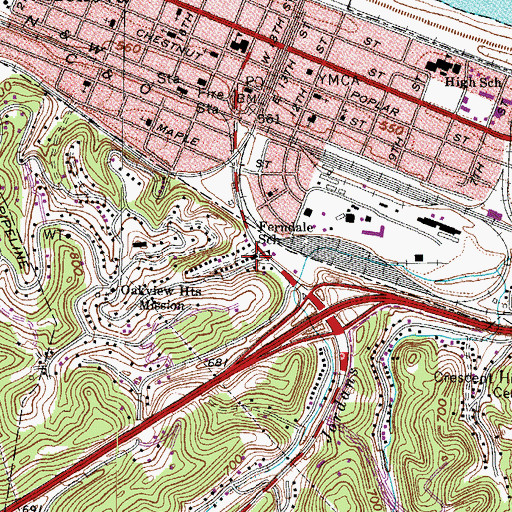 Topographic Map of Ferndale School (historical), WV
