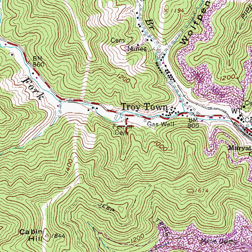 Topographic Map of Ferrell Cemetery, WV