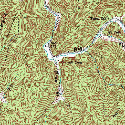 Topographic Map of Ferrell Cemetery, WV