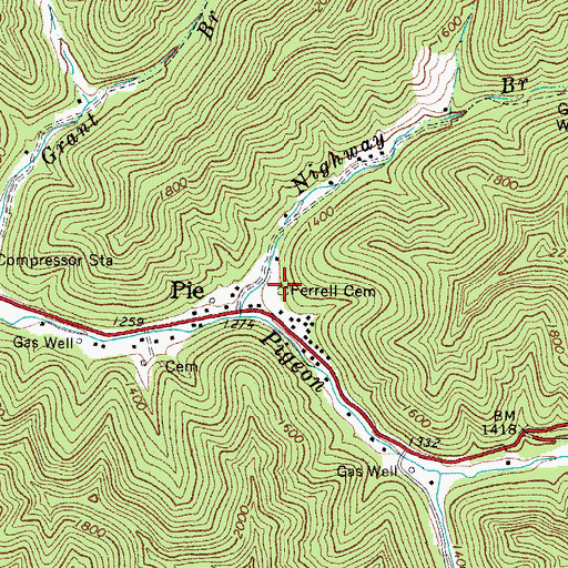 Topographic Map of Ferrell Cemetery, WV