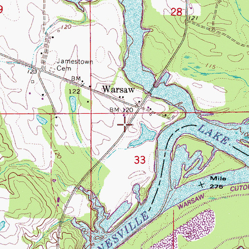 Topographic Map of Warsaw, AL