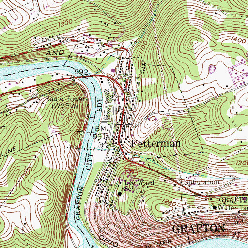 Topographic Map of Fetterman, WV