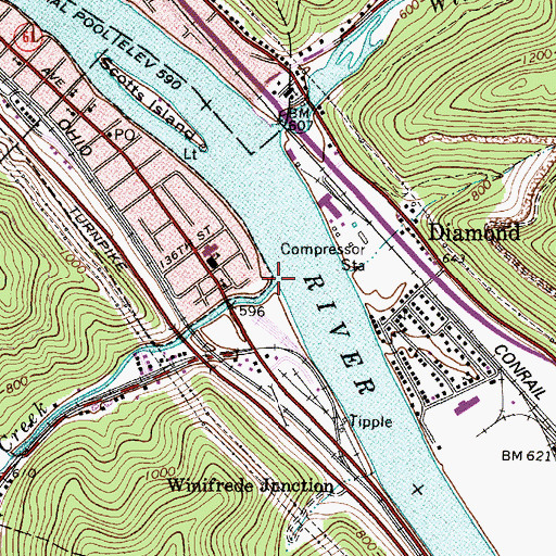Topographic Map of Fields Creek, WV