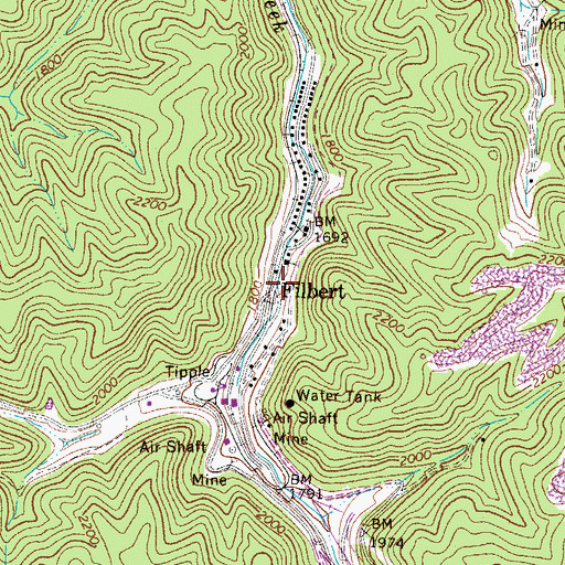 Topographic Map of Filbert, WV