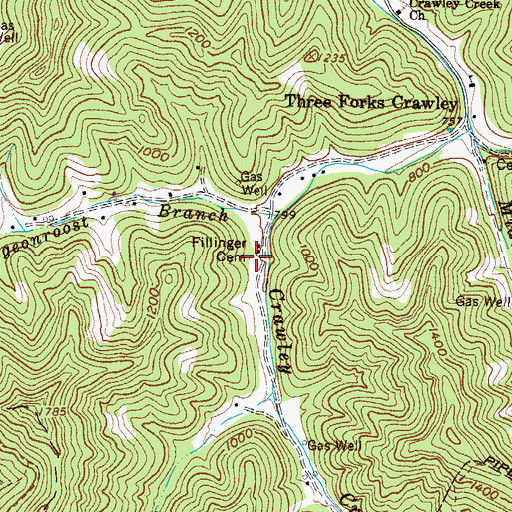 Topographic Map of Fillinger Cemetery, WV