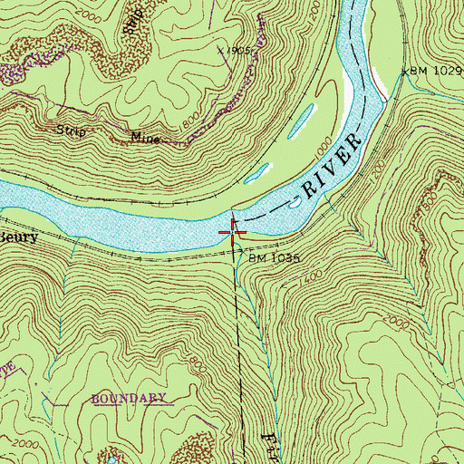Topographic Map of Fire Creek, WV
