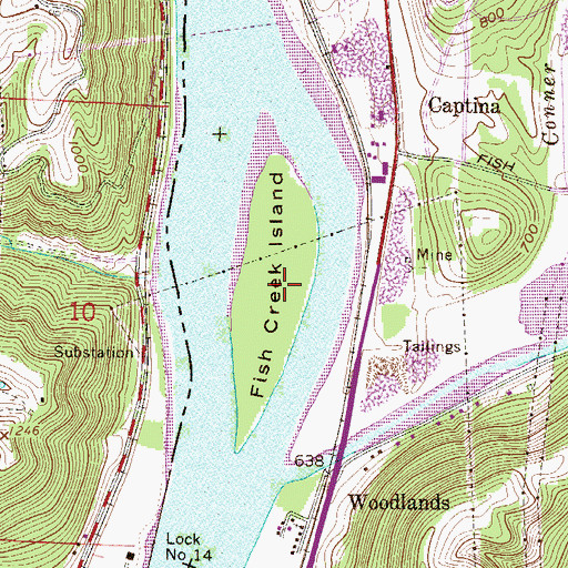 Topographic Map of Fish Creek Island, WV
