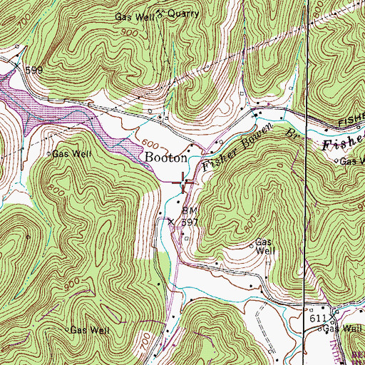 Topographic Map of Fisher Bowen Branch, WV