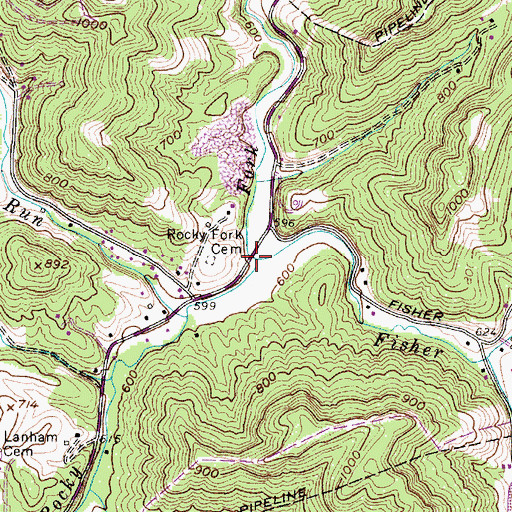 Topographic Map of Fisher Branch, WV