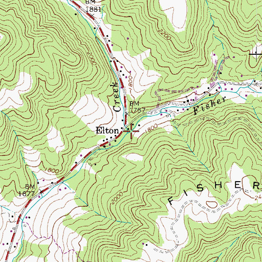 Topographic Map of Fisher Creek, WV