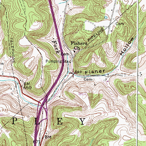 Topographic Map of Fisher Hollow, WV