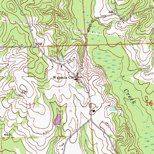 Topographic Map of Watoola Methodist Church, AL